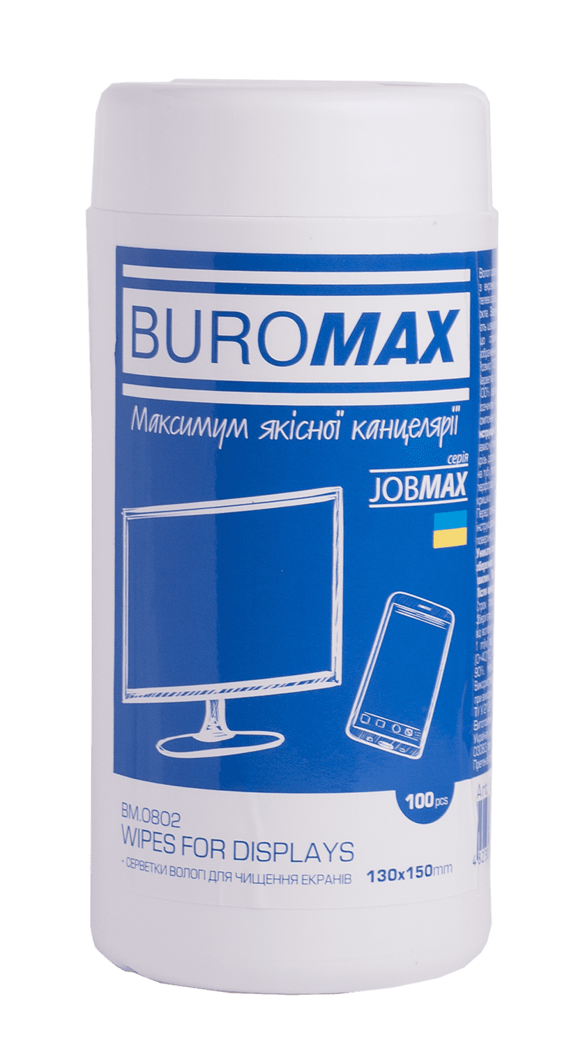 Серветки для чищення екранів, моніторів та оптики, JOBMAX, вологі, 100 шт. в пласт.тубі